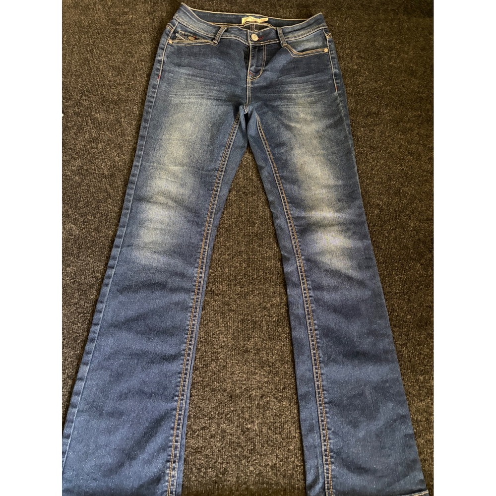 Faded Glory Womens Dark Wash Bootcut Jeans Size 4 Blue Stretch Denim Whiskered